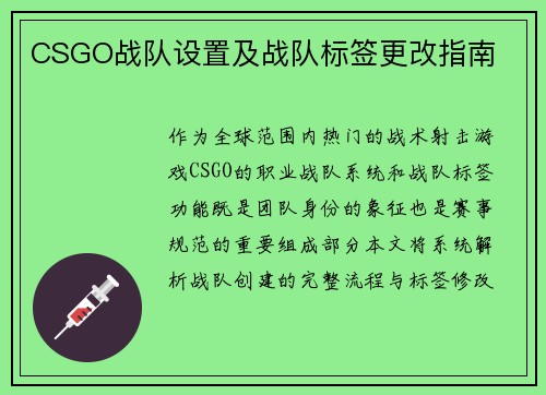 CSGO战队设置及战队标签更改指南